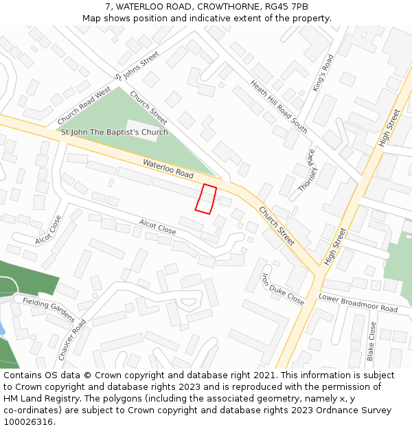 7, WATERLOO ROAD, CROWTHORNE, RG45 7PB: Location map and indicative extent of plot
