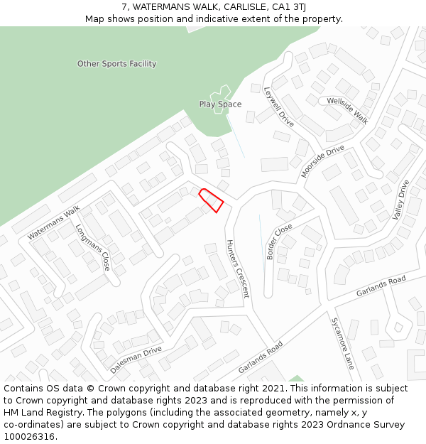 7, WATERMANS WALK, CARLISLE, CA1 3TJ: Location map and indicative extent of plot