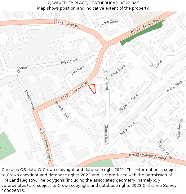 7, WAVERLEY PLACE, LEATHERHEAD, KT22 8AS: Location map and indicative extent of plot