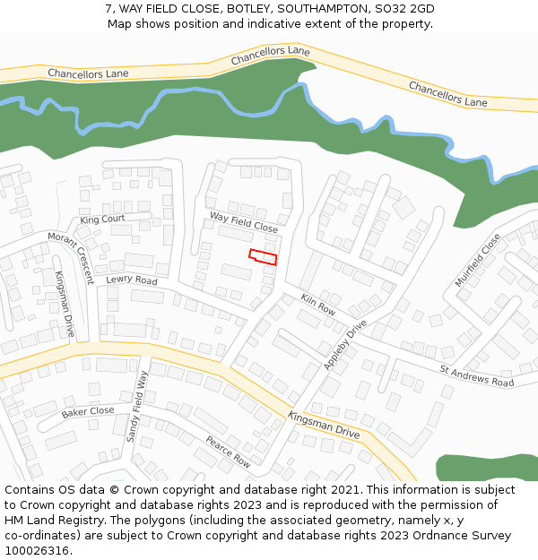7, WAY FIELD CLOSE, BOTLEY, SOUTHAMPTON, SO32 2GD: Location map and indicative extent of plot