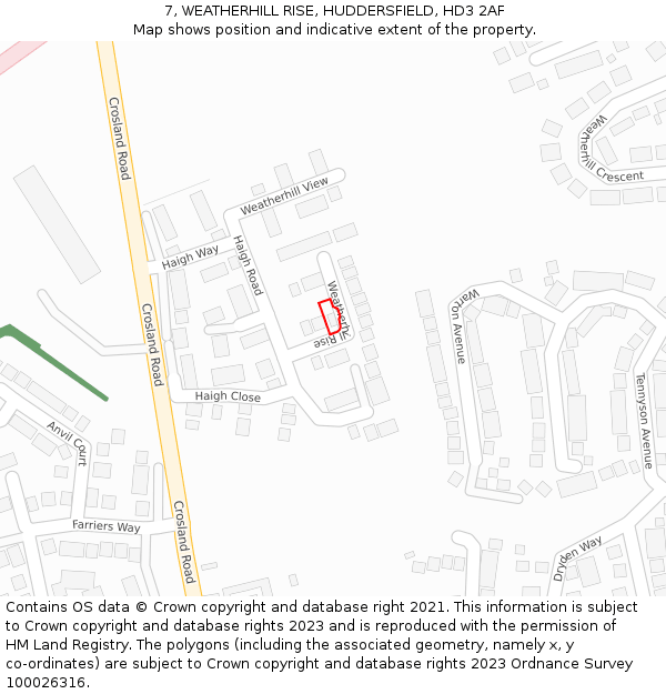 7, WEATHERHILL RISE, HUDDERSFIELD, HD3 2AF: Location map and indicative extent of plot