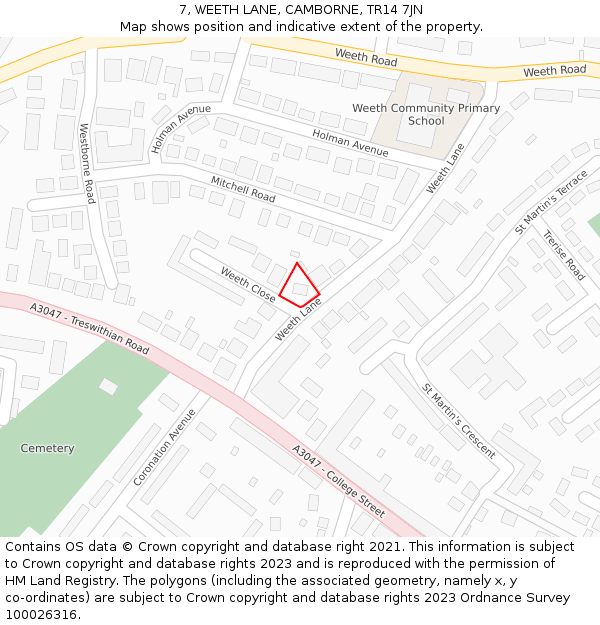 7, WEETH LANE, CAMBORNE, TR14 7JN: Location map and indicative extent of plot