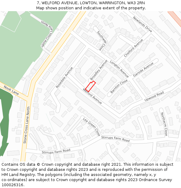 7, WELFORD AVENUE, LOWTON, WARRINGTON, WA3 2RN: Location map and indicative extent of plot