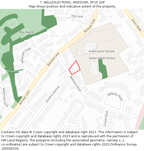 7, WELLESLEY ROAD, ANDOVER, SP10 2HF: Location map and indicative extent of plot
