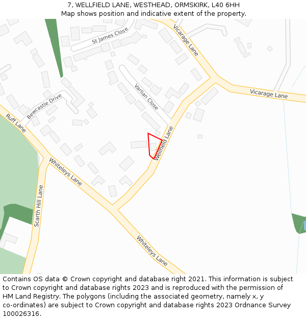 7, WELLFIELD LANE, WESTHEAD, ORMSKIRK, L40 6HH: Location map and indicative extent of plot