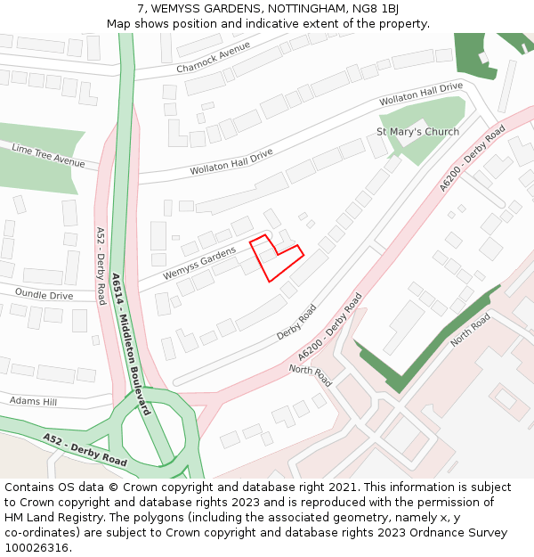 7, WEMYSS GARDENS, NOTTINGHAM, NG8 1BJ: Location map and indicative extent of plot