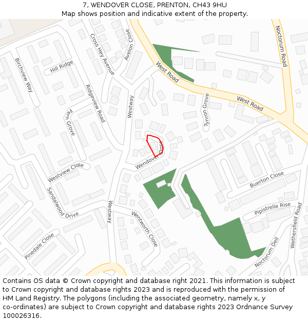 7, WENDOVER CLOSE, PRENTON, CH43 9HU: Location map and indicative extent of plot