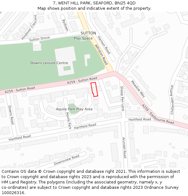 7, WENT HILL PARK, SEAFORD, BN25 4QD: Location map and indicative extent of plot