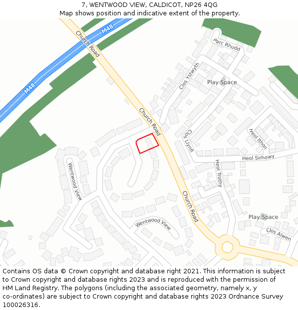 7, WENTWOOD VIEW, CALDICOT, NP26 4QG: Location map and indicative extent of plot