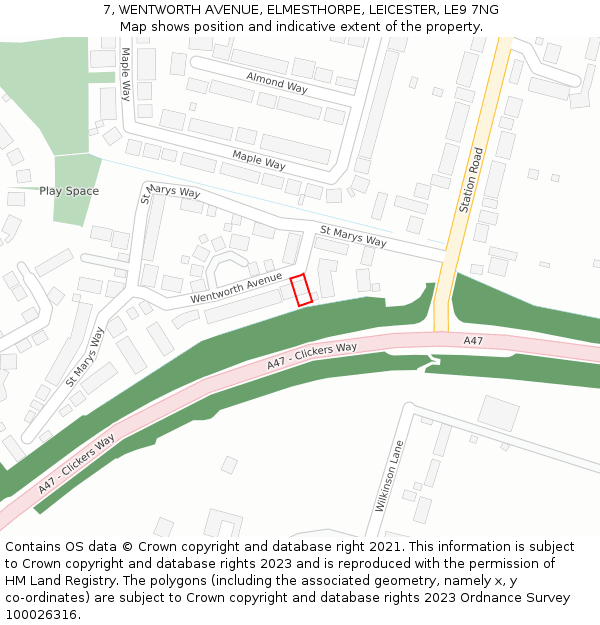 7, WENTWORTH AVENUE, ELMESTHORPE, LEICESTER, LE9 7NG: Location map and indicative extent of plot