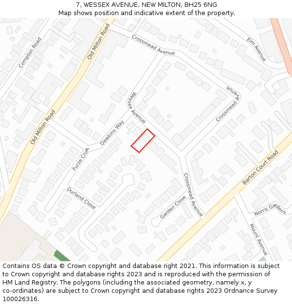 7, WESSEX AVENUE, NEW MILTON, BH25 6NG: Location map and indicative extent of plot