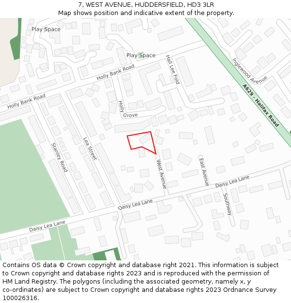 7, WEST AVENUE, HUDDERSFIELD, HD3 3LR: Location map and indicative extent of plot