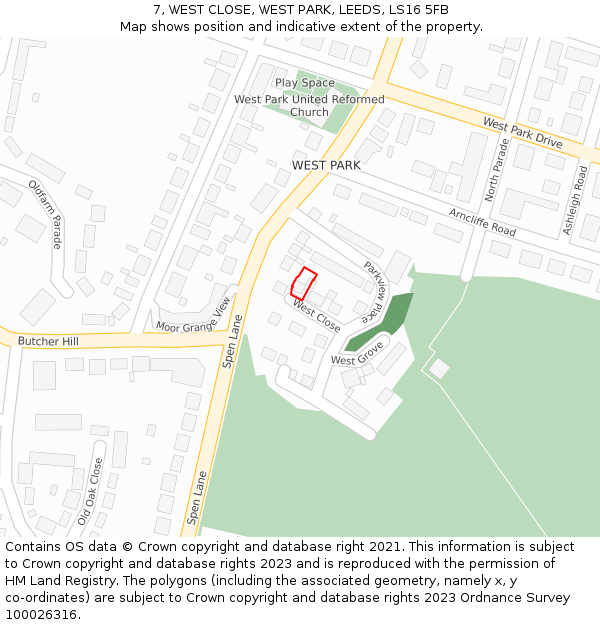 7, WEST CLOSE, WEST PARK, LEEDS, LS16 5FB: Location map and indicative extent of plot