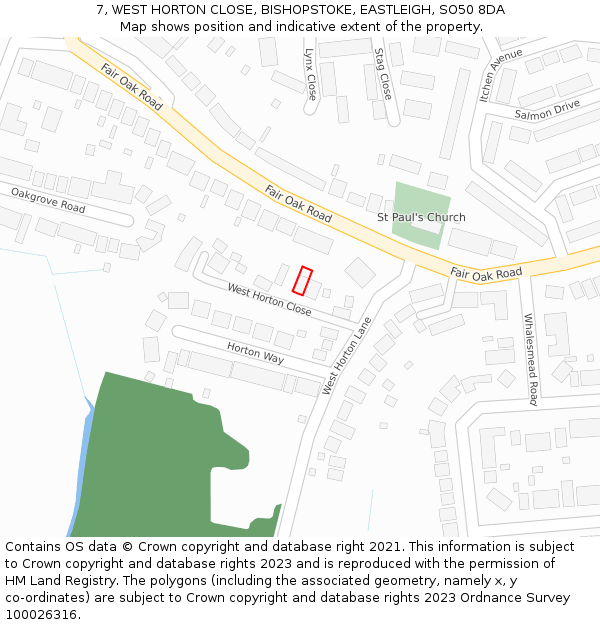 7, WEST HORTON CLOSE, BISHOPSTOKE, EASTLEIGH, SO50 8DA: Location map and indicative extent of plot