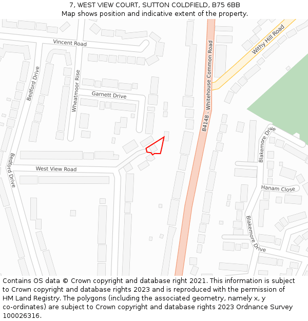 7, WEST VIEW COURT, SUTTON COLDFIELD, B75 6BB: Location map and indicative extent of plot
