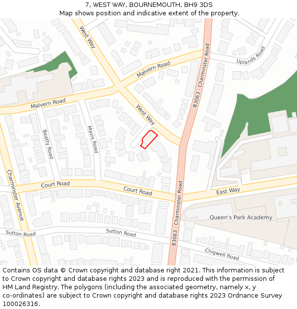 7, WEST WAY, BOURNEMOUTH, BH9 3DS: Location map and indicative extent of plot