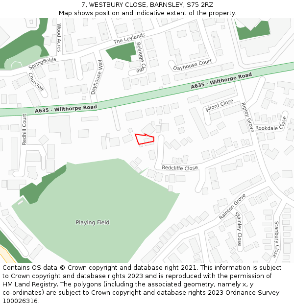 7, WESTBURY CLOSE, BARNSLEY, S75 2RZ: Location map and indicative extent of plot