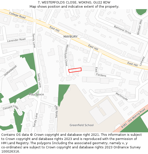7, WESTERFOLDS CLOSE, WOKING, GU22 8DW: Location map and indicative extent of plot