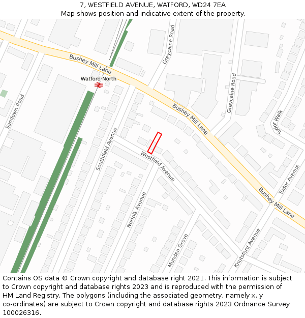 7, WESTFIELD AVENUE, WATFORD, WD24 7EA: Location map and indicative extent of plot