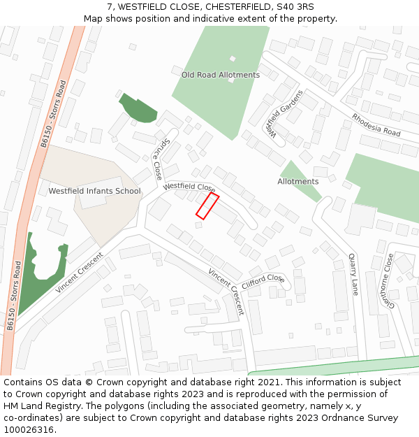 7, WESTFIELD CLOSE, CHESTERFIELD, S40 3RS: Location map and indicative extent of plot