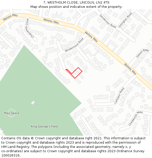 7, WESTHOLM CLOSE, LINCOLN, LN2 4TS: Location map and indicative extent of plot