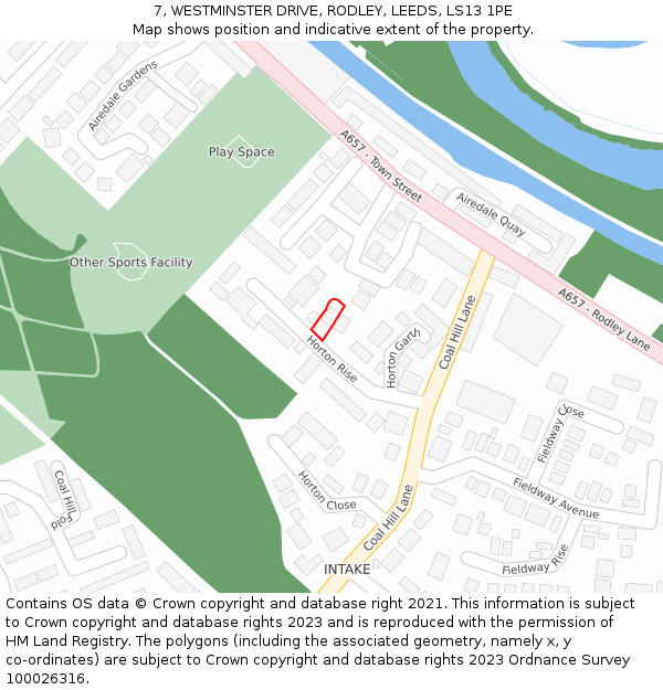 7, WESTMINSTER DRIVE, RODLEY, LEEDS, LS13 1PE: Location map and indicative extent of plot