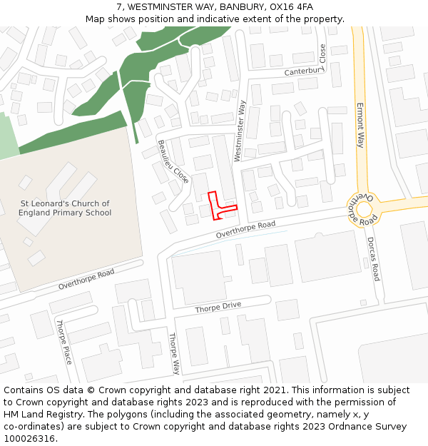7, WESTMINSTER WAY, BANBURY, OX16 4FA: Location map and indicative extent of plot