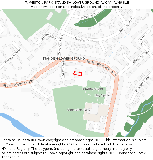 7, WESTON PARK, STANDISH LOWER GROUND, WIGAN, WN6 8LE: Location map and indicative extent of plot