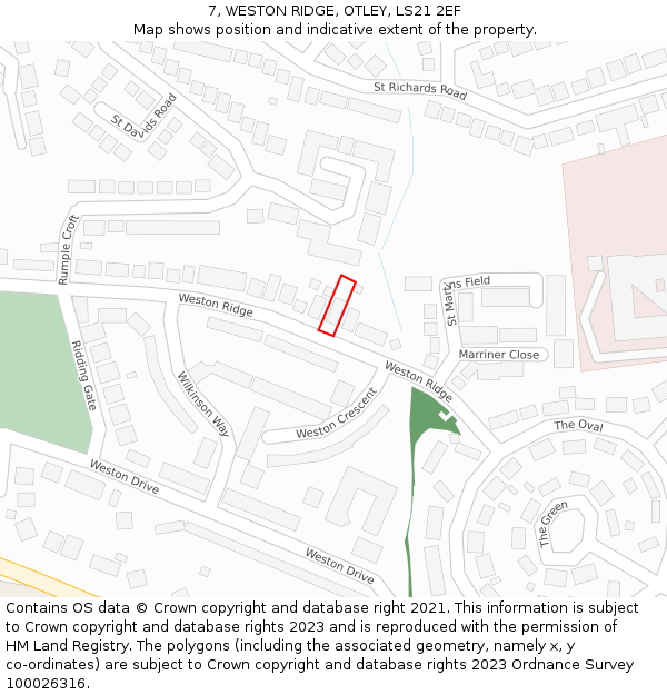 7, WESTON RIDGE, OTLEY, LS21 2EF: Location map and indicative extent of plot