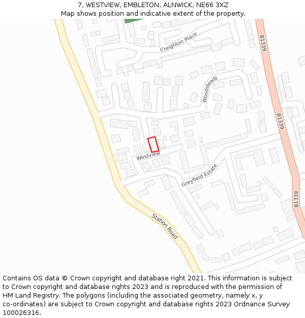 7, WESTVIEW, EMBLETON, ALNWICK, NE66 3XZ: Location map and indicative extent of plot