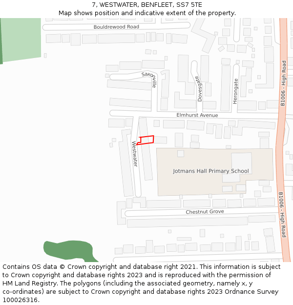 7, WESTWATER, BENFLEET, SS7 5TE: Location map and indicative extent of plot