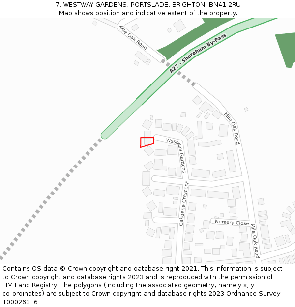7, WESTWAY GARDENS, PORTSLADE, BRIGHTON, BN41 2RU: Location map and indicative extent of plot