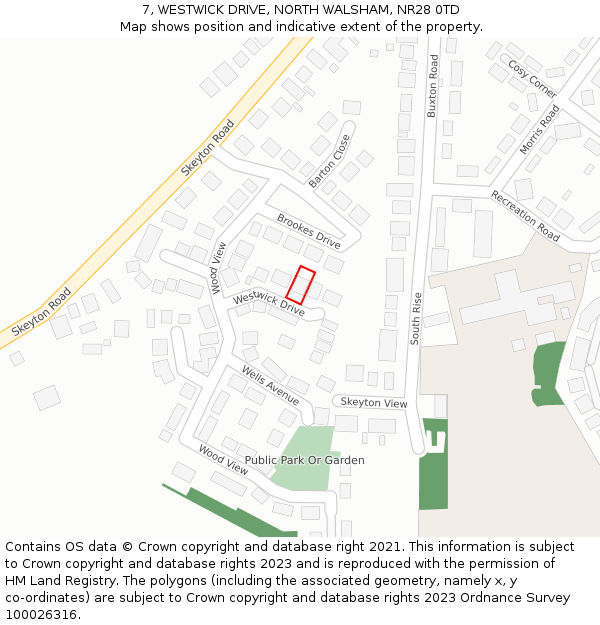 7, WESTWICK DRIVE, NORTH WALSHAM, NR28 0TD: Location map and indicative extent of plot