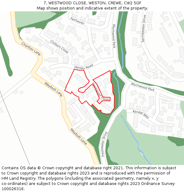 7, WESTWOOD CLOSE, WESTON, CREWE, CW2 5GF: Location map and indicative extent of plot