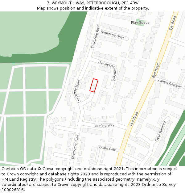 7, WEYMOUTH WAY, PETERBOROUGH, PE1 4RW: Location map and indicative extent of plot