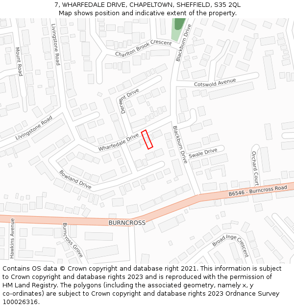 7, WHARFEDALE DRIVE, CHAPELTOWN, SHEFFIELD, S35 2QL: Location map and indicative extent of plot
