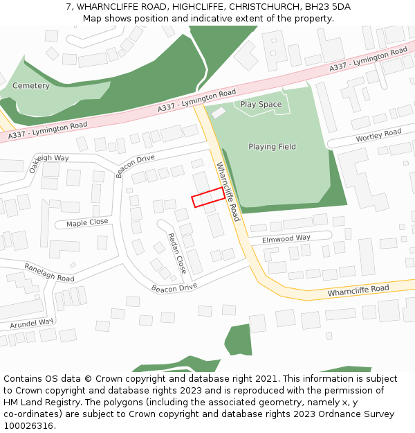 7, WHARNCLIFFE ROAD, HIGHCLIFFE, CHRISTCHURCH, BH23 5DA: Location map and indicative extent of plot