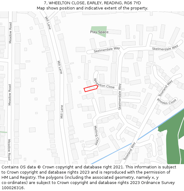 7, WHEELTON CLOSE, EARLEY, READING, RG6 7YD: Location map and indicative extent of plot