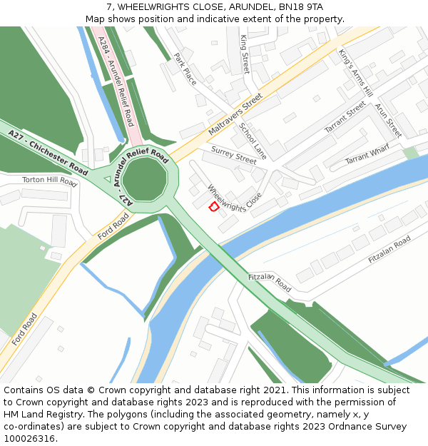 7, WHEELWRIGHTS CLOSE, ARUNDEL, BN18 9TA: Location map and indicative extent of plot