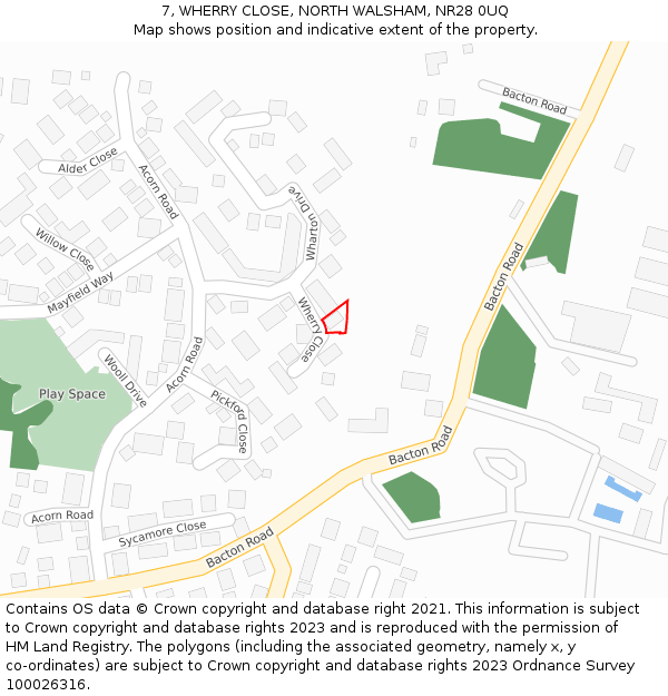 7, WHERRY CLOSE, NORTH WALSHAM, NR28 0UQ: Location map and indicative extent of plot