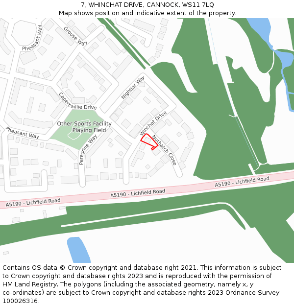 7, WHINCHAT DRIVE, CANNOCK, WS11 7LQ: Location map and indicative extent of plot