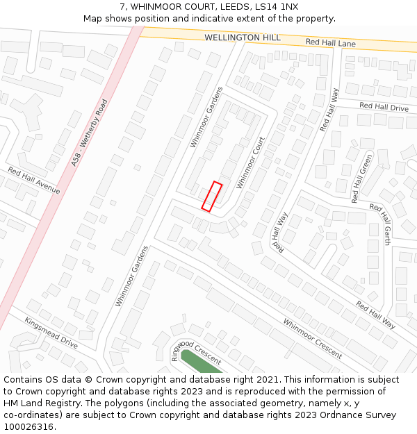 7, WHINMOOR COURT, LEEDS, LS14 1NX: Location map and indicative extent of plot