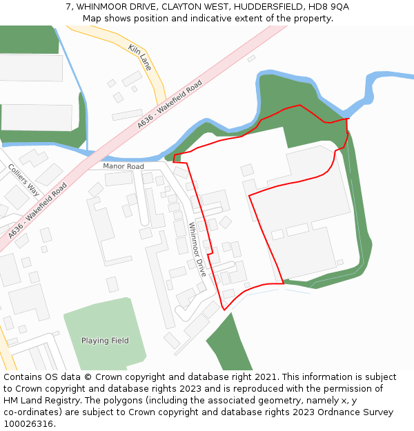 7, WHINMOOR DRIVE, CLAYTON WEST, HUDDERSFIELD, HD8 9QA: Location map and indicative extent of plot