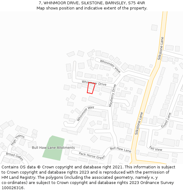 7, WHINMOOR DRIVE, SILKSTONE, BARNSLEY, S75 4NR: Location map and indicative extent of plot