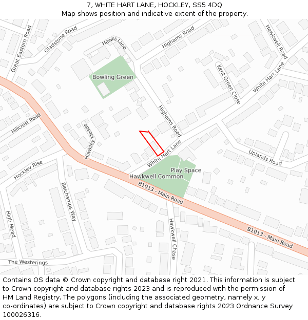 7, WHITE HART LANE, HOCKLEY, SS5 4DQ: Location map and indicative extent of plot