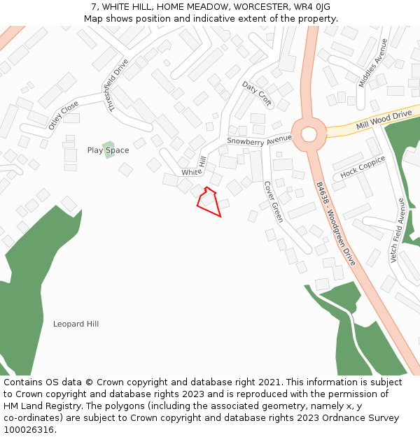 7, WHITE HILL, HOME MEADOW, WORCESTER, WR4 0JG: Location map and indicative extent of plot