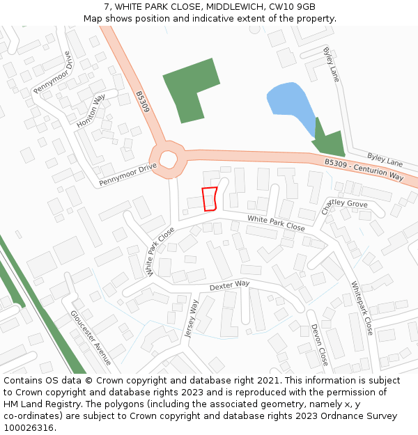 7, WHITE PARK CLOSE, MIDDLEWICH, CW10 9GB: Location map and indicative extent of plot
