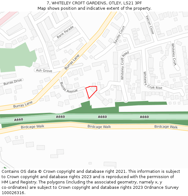 7, WHITELEY CROFT GARDENS, OTLEY, LS21 3PF: Location map and indicative extent of plot
