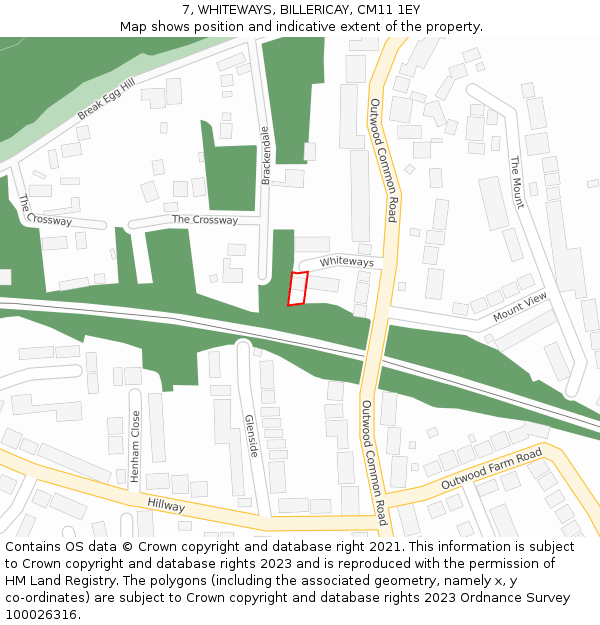 7, WHITEWAYS, BILLERICAY, CM11 1EY: Location map and indicative extent of plot