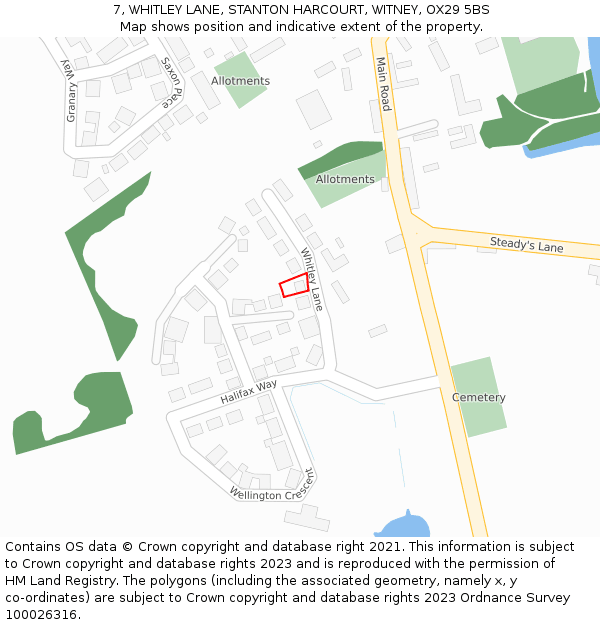 7, WHITLEY LANE, STANTON HARCOURT, WITNEY, OX29 5BS: Location map and indicative extent of plot